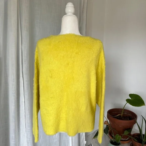 MAEVE BY ANTHROPOLOGIE OVERSIZED V-NECK SWEATER – BRIGHT YELLOW MOHAIR BLEND – S - Picture 4 of 7